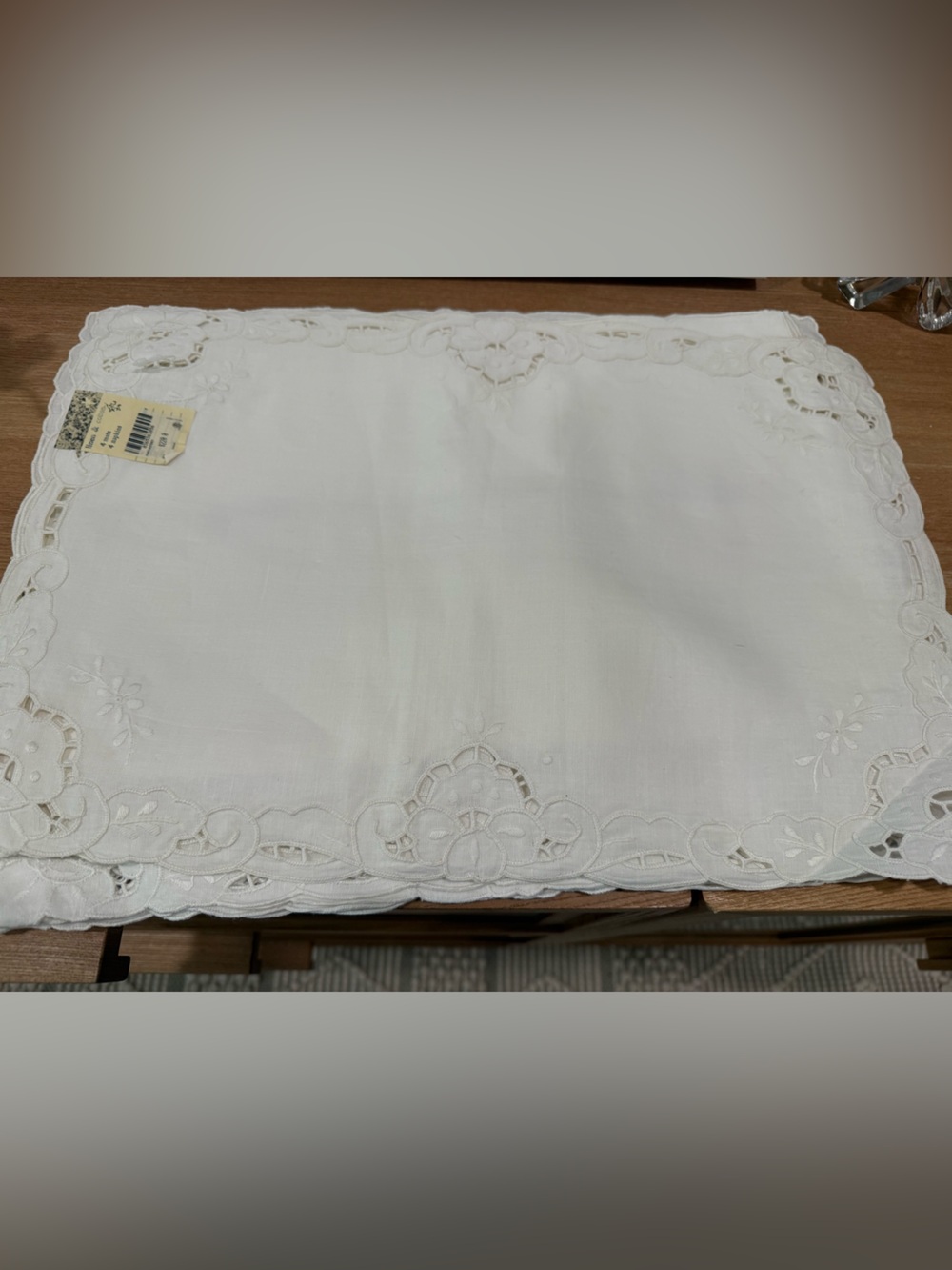 Irish Linen White Embroidered Placemats & Napkins